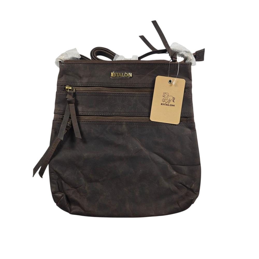 ESTALON Leather Crossbody Bag Purse Travel Bag with Zipper Pockets